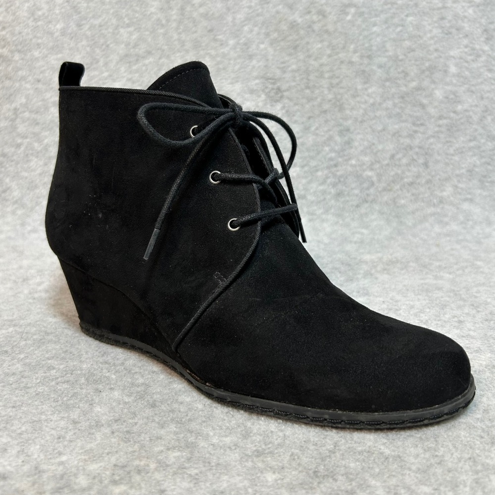 Franco Sarto Annabelle Black Suede Wedge Ankle Boots Women Size 8M